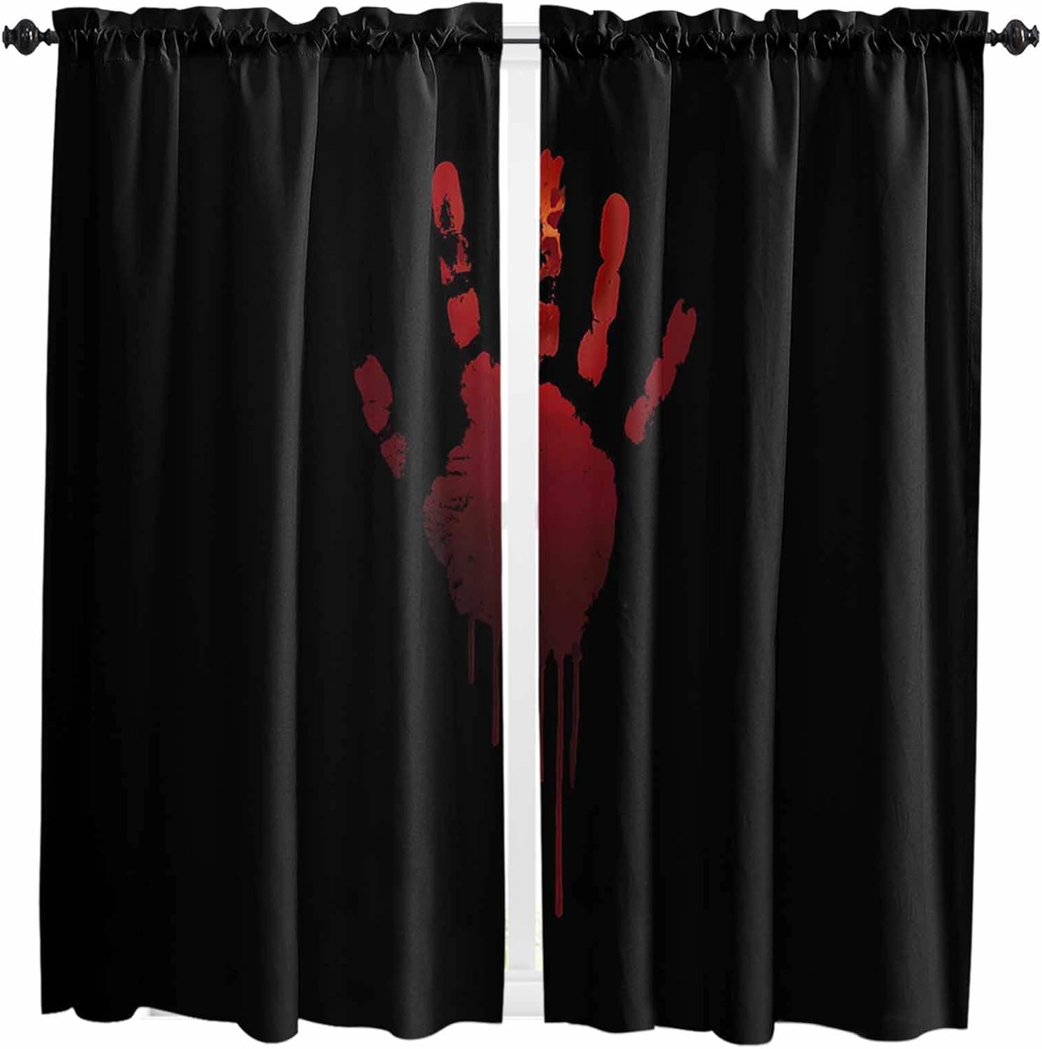 Horror Halloween Kitchen Curtains, Red Bloody Hand Light Filtering Window Curtain Panels, 2Pcs Rod Pocket Window Treatments Set for Living Room Bathroom Bedroom 42x63 Inches