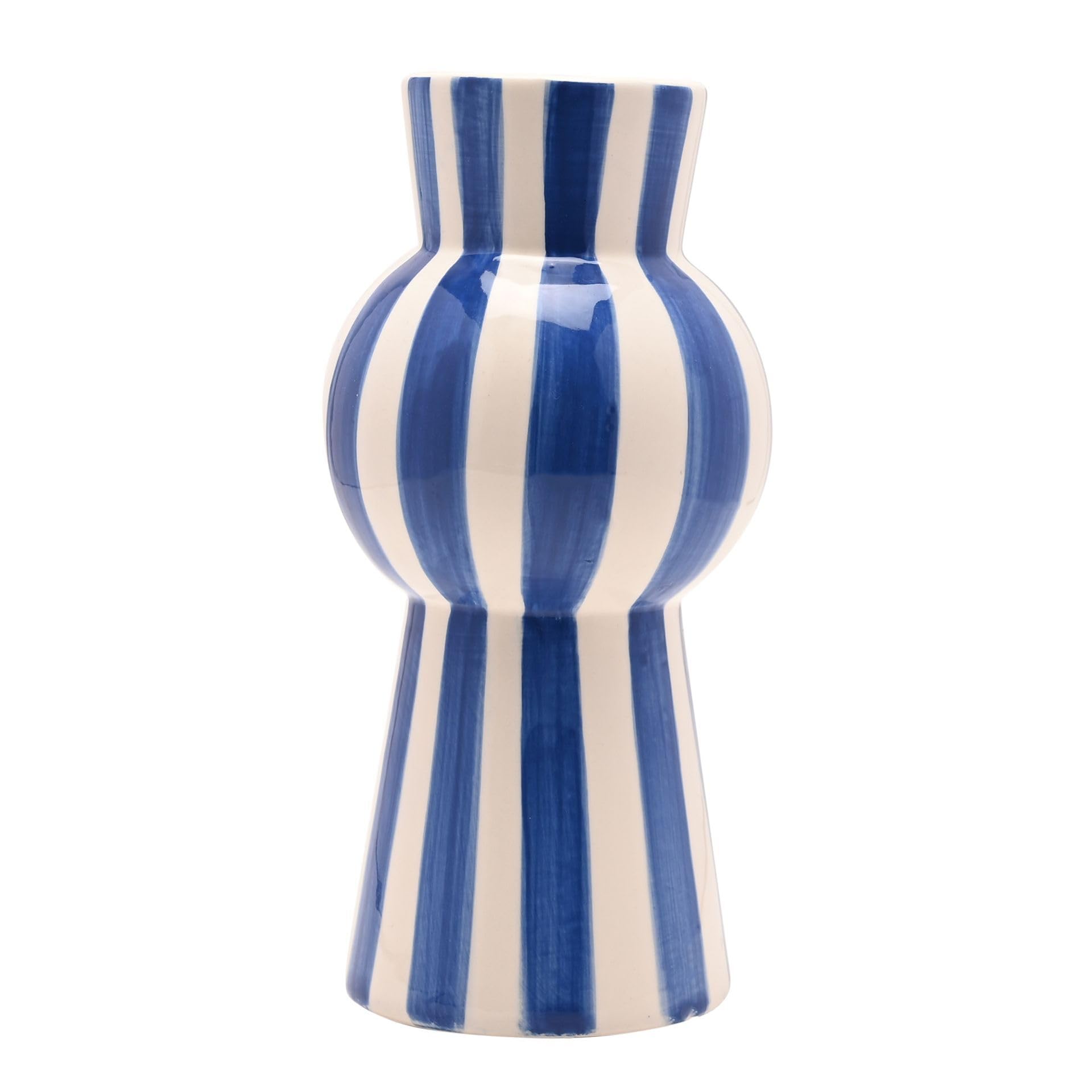 Hestia Blue & White Striped Tall Vase – Decorative Ceramic Flower Vase For Pampas Grass & Dried Flowers, Modern Home Decor For Living Room