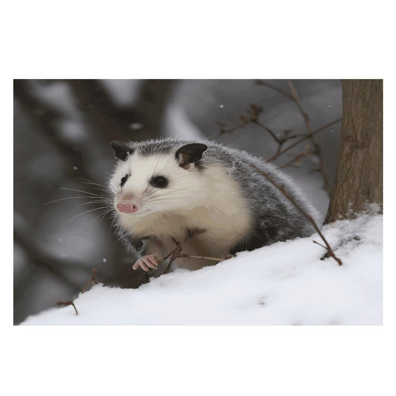 Opossum in Snow Placemats Easy Clean Washable Flax Table Mats Heat Resistant Non-Slip Dining Table Cloth Place Mats for Kitchen Dining Decor Party Outdoor 12 * 18 in