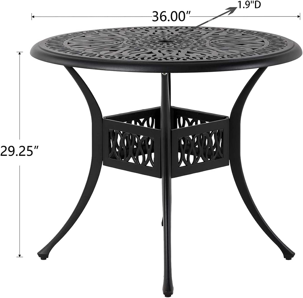 Glitzhome 29" H Round Outdoor Patio Dining Table Cast Aluminum Side Table Furniture Stand with 1.9" D Umbrella Hole for Lawn Garden Backyard