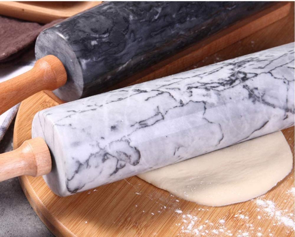 磨かれた大理石の麺棒と木製のハンドル生地ペストリーローラークッキー