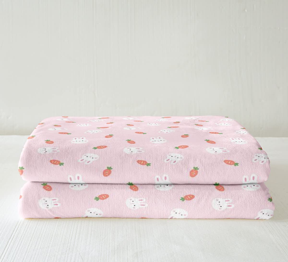 Coperta per bambini, motivo: coniglietti in sherpa, per bambini, coniglietti, carote, per bambini, ragazzi, ragazze, animali kawaii, per divano letto, bella rosa, 200 x 201 cm