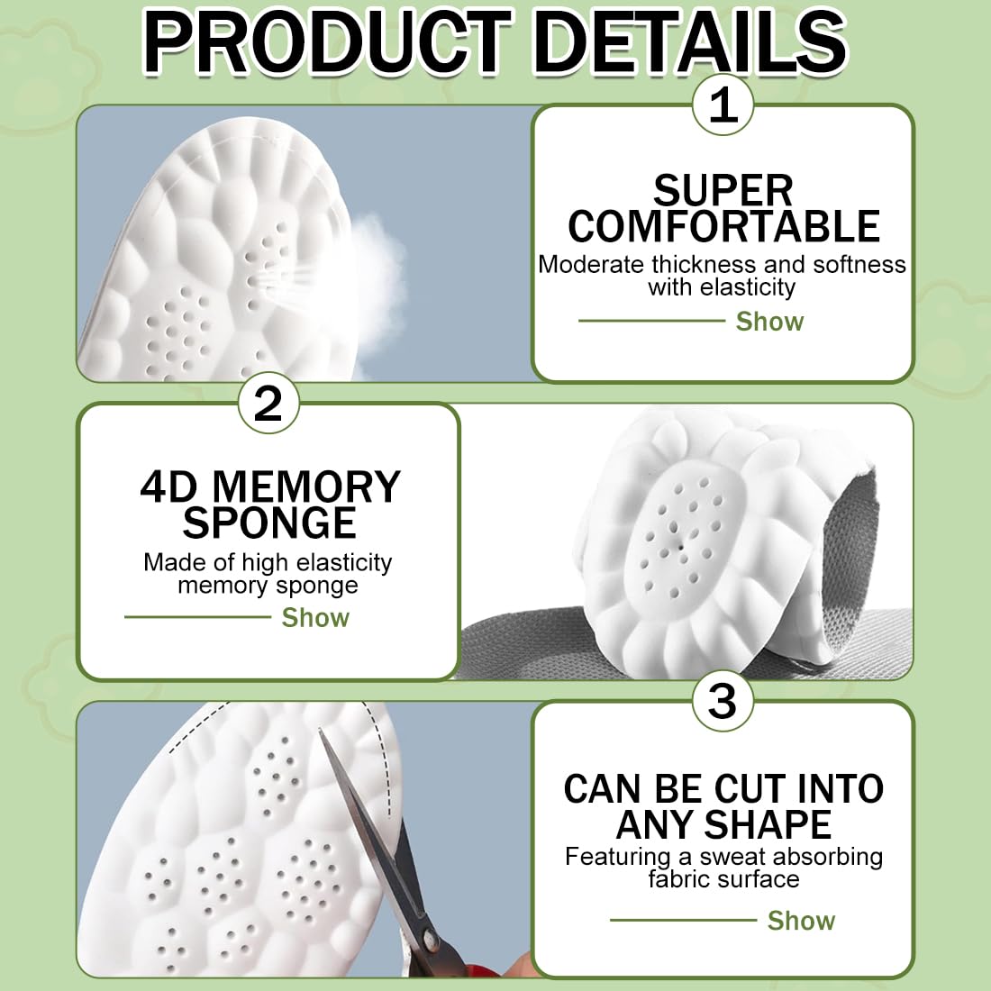 Solette in Memory Foam con Supporto per l'Arco Plantare, Inserti per Scarpe da Ginnastica, Traspiranti e Ammortizzanti, Comode per Ammortizzazione (47-48)