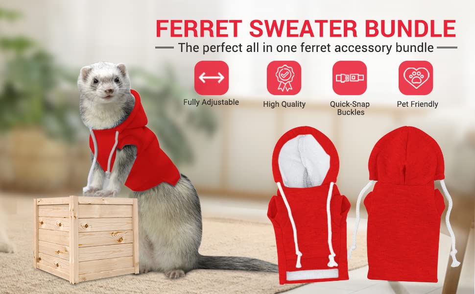 Red Ferret Sweater, Harness, and Leash Set - Ferret Clothes- Ferret Accessories - Clothes for Ferrets - Ferret Stuff - Hoodies for Ferrets - Ferret Accessories - Image 4