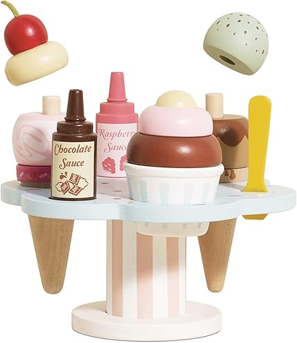 Le Toy Van - Juguete educativo de madera Honeybake Helado de Carlo de madera colorido Juguete de imitación de helado  12 piezas - Grandes regalos de