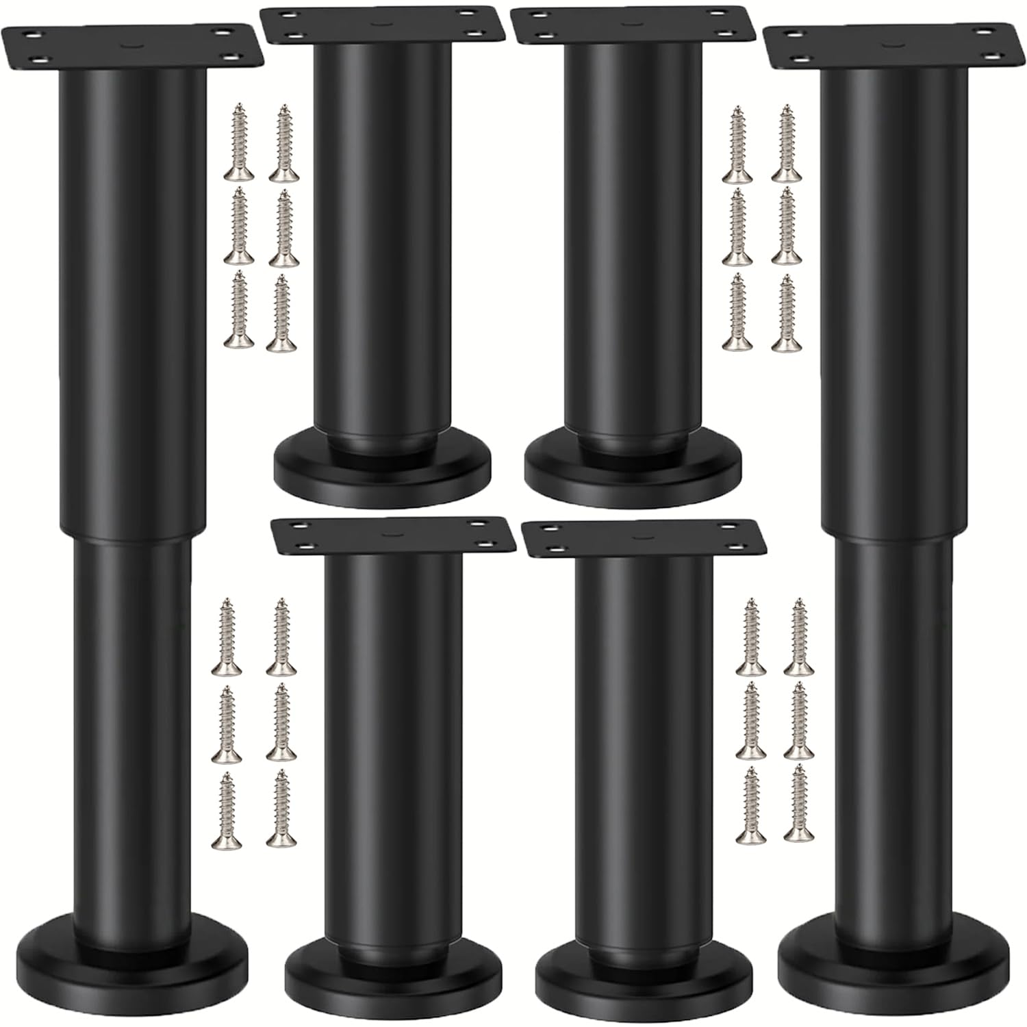 LCOUACEO 6 Stück Möbelfuß Verstellbar, Möbelfuss Metall Schwarz Höhenverstellbar 18-30cm Möbelfüße Höhenverstellbare Möbelbeine Einstellbar Stützfüße für Möbel Standfüße für Sofa Schrank Bett