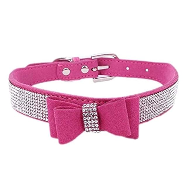 haoyueer Collar de perro con diamantes de imitación, piel de ante suave para perro, gato