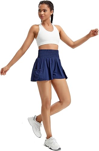 Miniatura 6 de Blaosn Pantalones cortos fluidos de cintura alta para mujer, gimnasio, yoga, atletismo, correr, tenis, faldas con bolsillos, ropa bonita de verano
