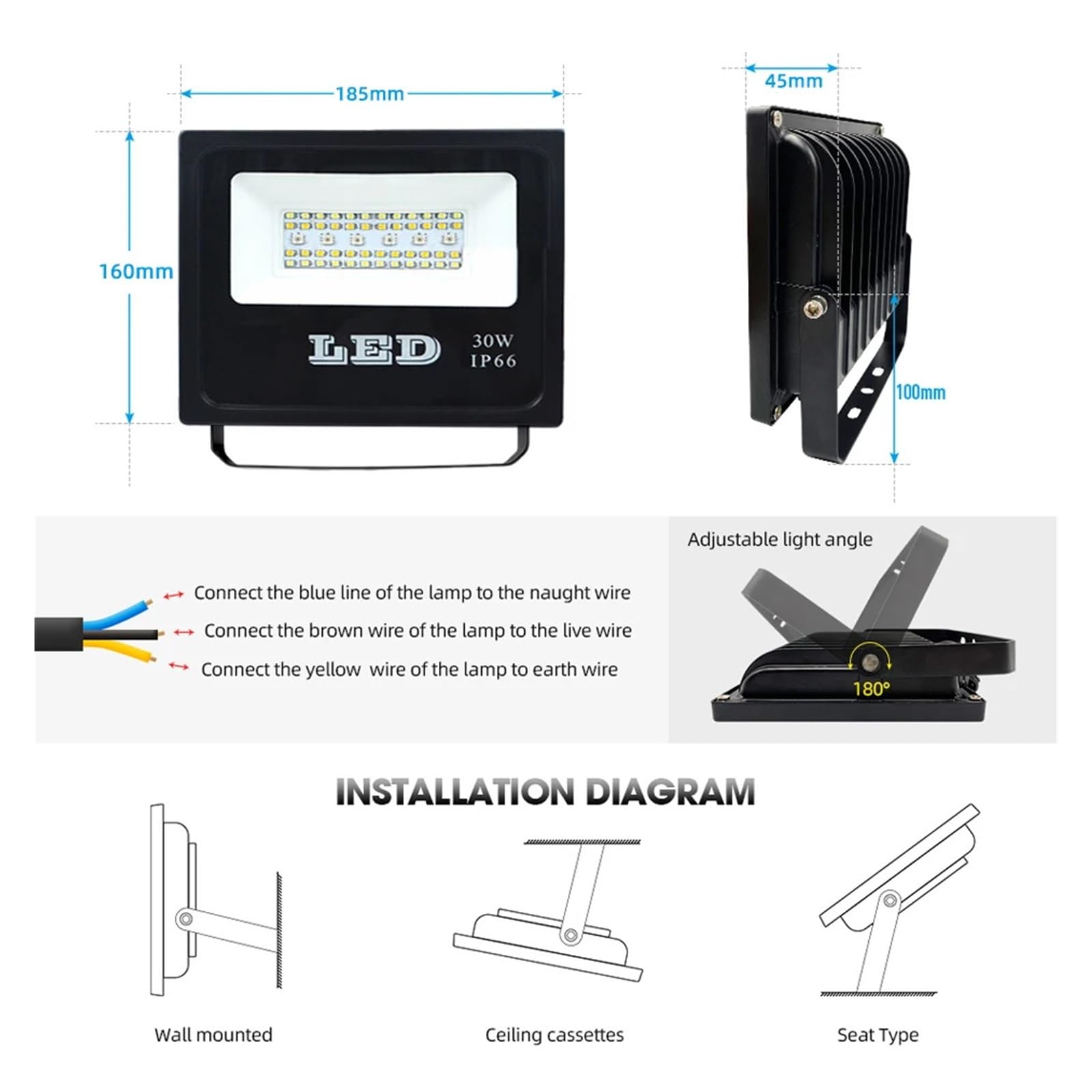 Inteligentne WiFi LED Zewnętrzne oświetlenie krajobrazowe z pilotem, kolor RGBCW IP66 Wodoodporny 30W dla Fieldsa i Courta