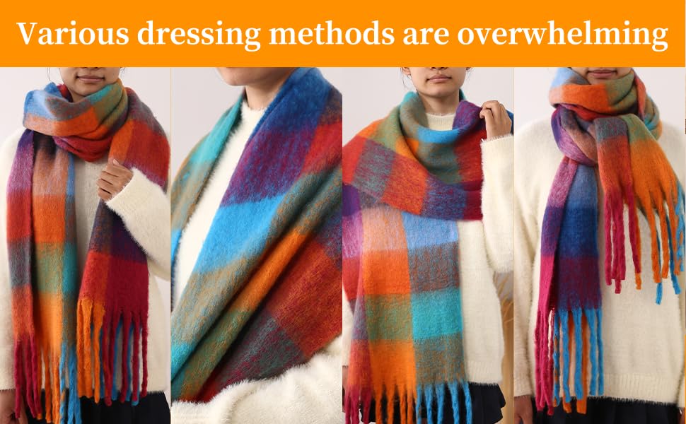 Women's Scarves Winter, Super Soft Scarf for Women Women's Cashmere Big Coloured Checked Scarf3
