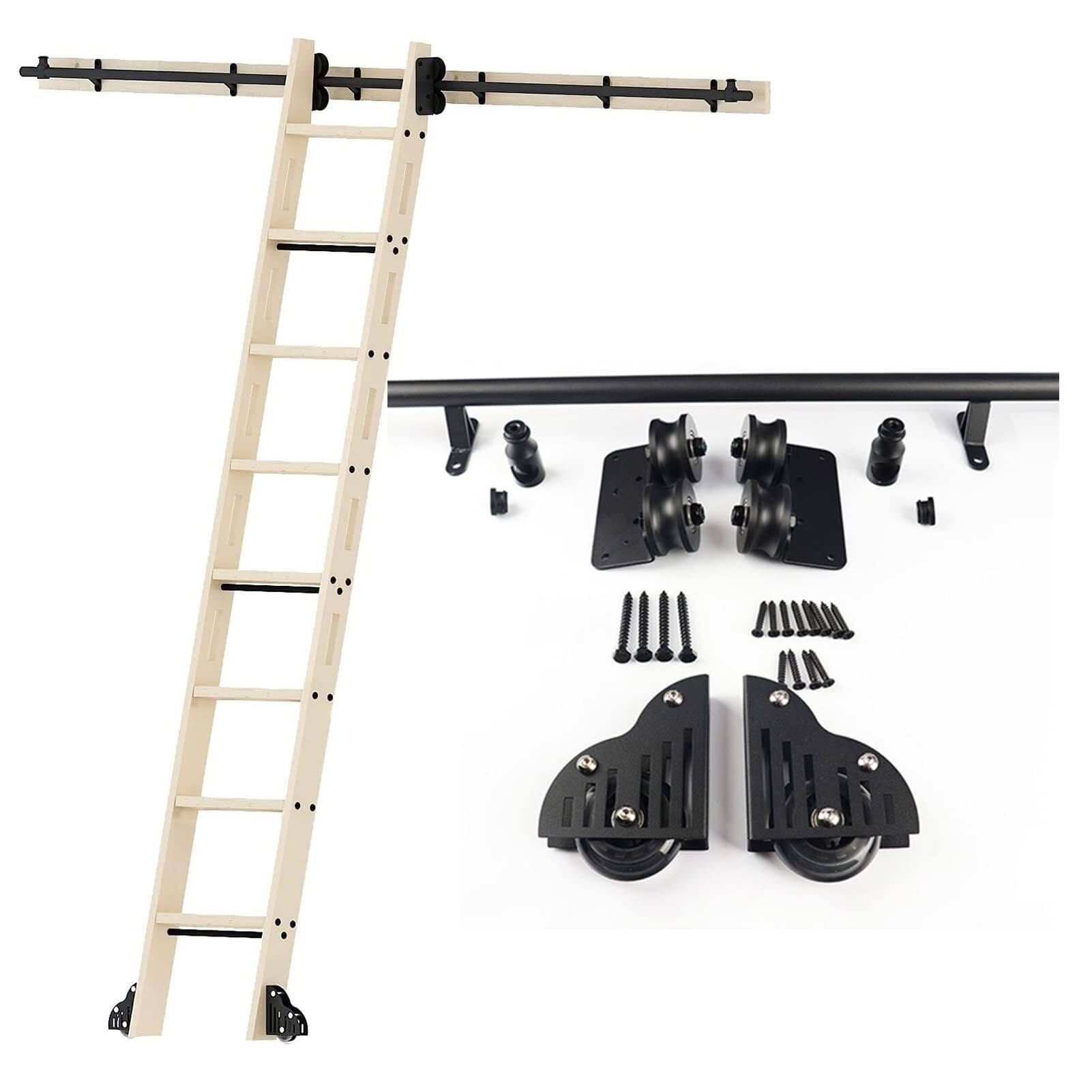 Kit rail pour échelle de bibliothèque coulissante de 200 cm avec roulettes au sol