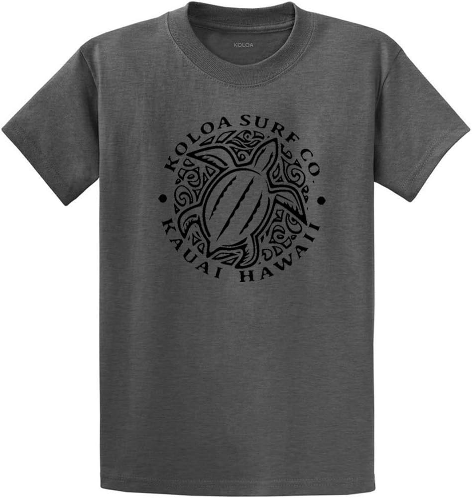Koloa Surf Honu Hawaiian Turtle Front Logo Heavyweight Cotton T-Shirts Large Tall Dark Heather - Black Logo