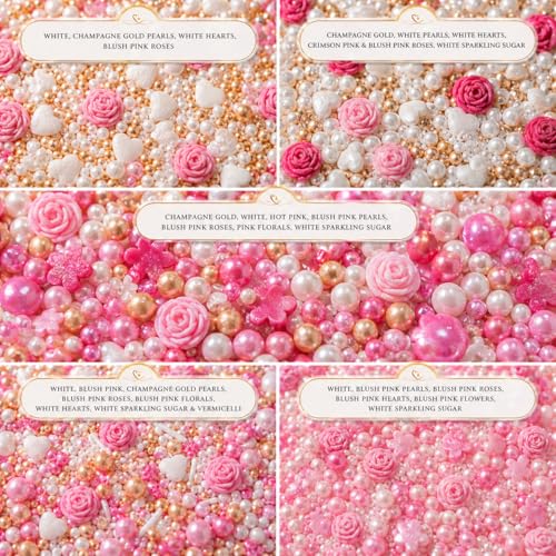 Image of Confect Pink Mini Roses I Silver Hearts & Vermcelli and White Pearls | Anniversary Sprinkles | Sprinkles for Baking & Cake Decorative | Edible sprinkles - Vegan, Gluten-Free, Nut-Free, Soy-Free, Dairy-Free , Handcrafted Sprinkle - 140 Gms