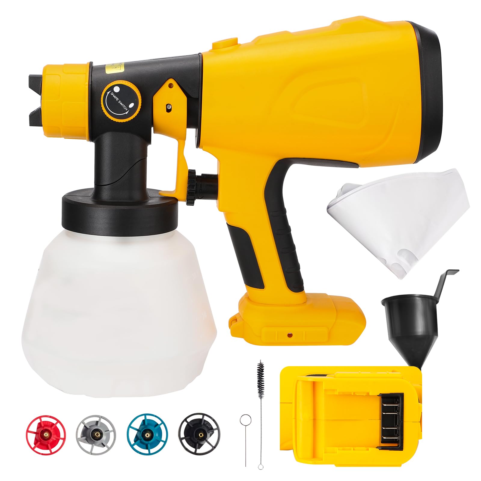 Bezprzewodowy rozpylacz do baterii Dewalt-18 V, bezprzewodowy elektryczny pistolet natryskowy bezszczotkowy, zbiornik 1000 ml, 3 wzory regulowane, 4 dysze natryskowe do ogniw ściennych ogrodzeniowych