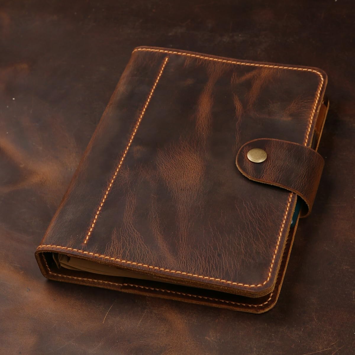 Vintage A5 Leder Planer mit Reißverschluss, Handgefertigte Ringbuchhülle aus Echtleder für Reisen, Büro & Alltag, Nachfüllbar (Dunkelbraun)