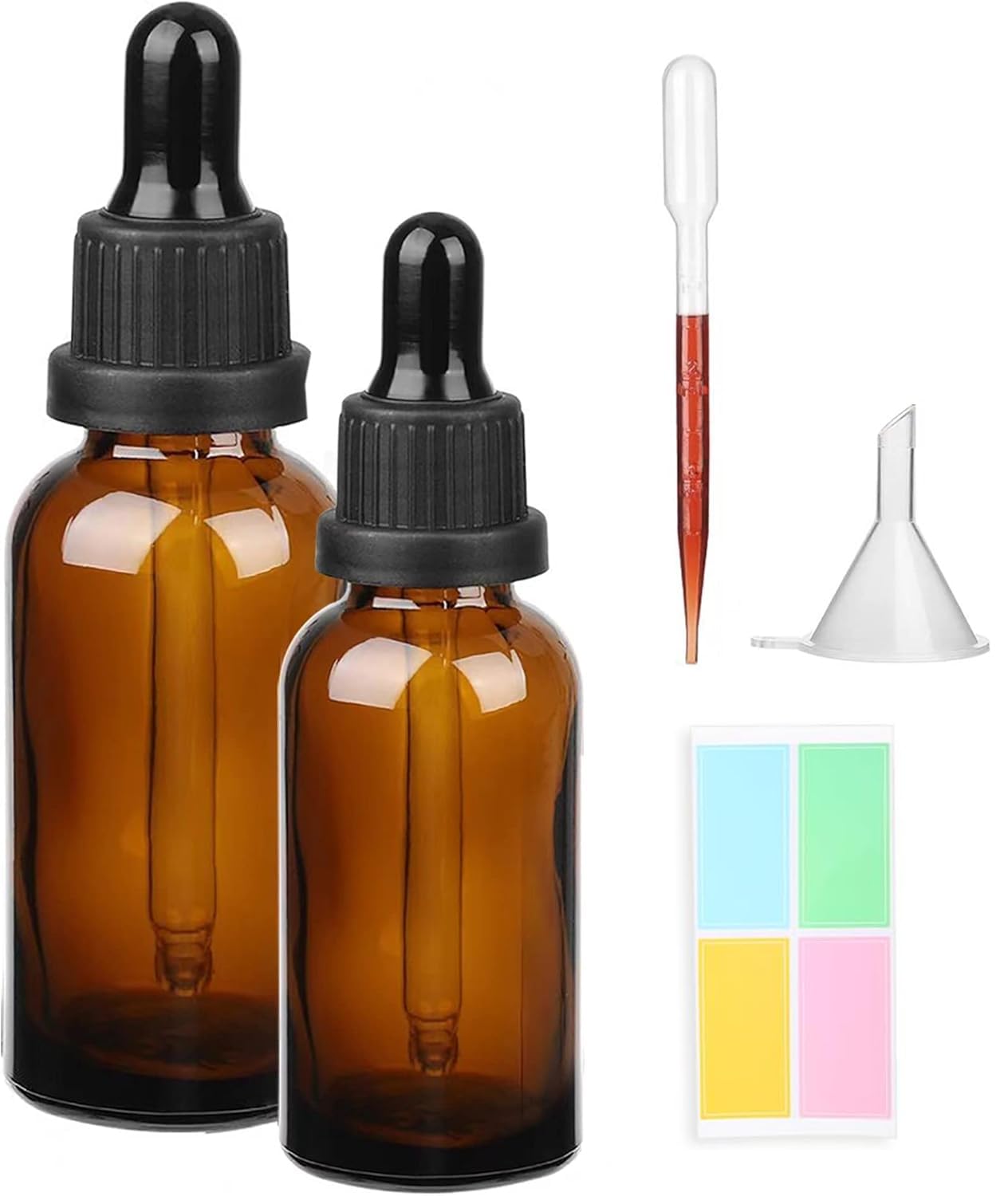 Hyber&Cara Amber Glass Bottle with Glass Pipette, 50ml 100ml Dropper Bottles Refillable for Essential Oil Aromatherapy Blends