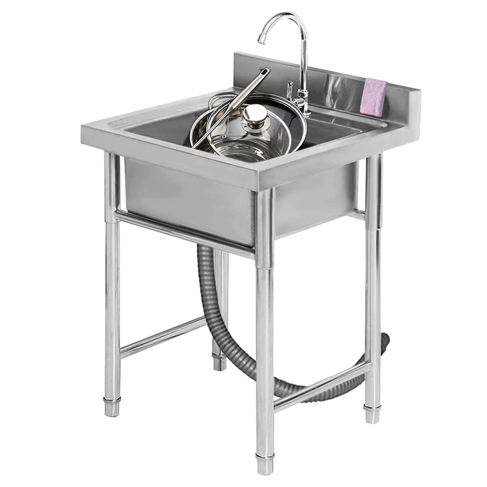ZTCHSENZT Sink,Kitchen Utility Sink,Single Bowl FreeStanding Prep Utility Sink, 1 Compartment Commercial Kitchen Sink with Faucet, 304 Stainless Steel for Restaurant, Laundry, Back