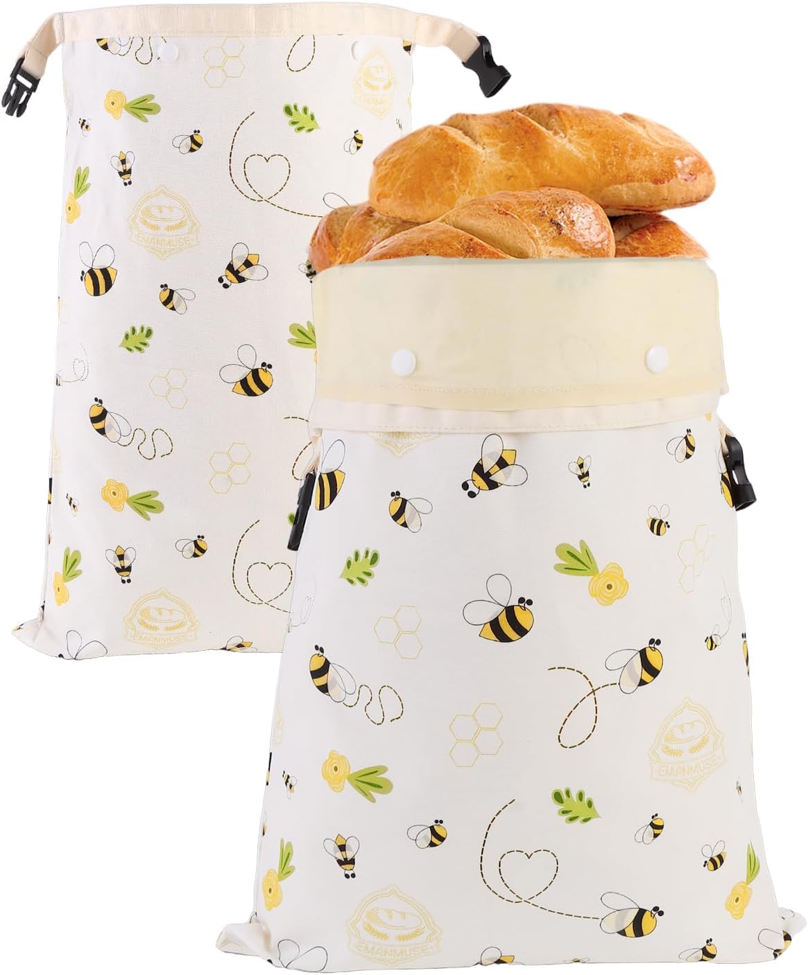 Removable Beeswax Bread Bags for Sourdough & Homemade Bread – Detachable Liner for Easy Cleaning & Drying | 2 Pack XL Reusable | Eco Cotton/Linen Storage
