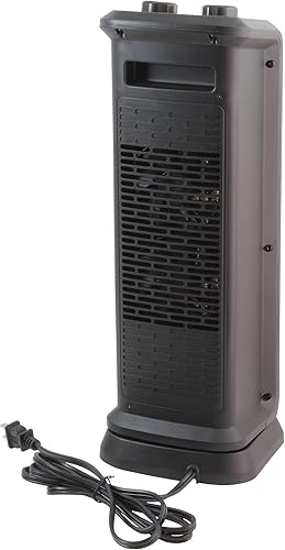 Miniatura 8 de Comfort Zone Calentador eléctrico oscilante de cerámica de minitorre, termostato ajustable, ajuste solo por ventilador, interruptor de inclinación y