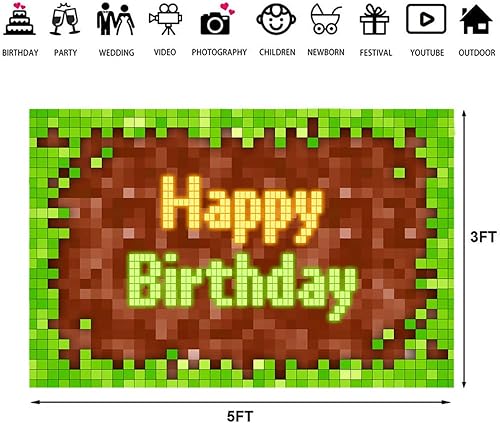 Miniatura 3 de Ticuenicoa Telón de fondo de píxeles de 5 x 3 pies para fiesta de cumpleaños, temática de juegos, fotografía, fondo para niños, feliz cumpleaños,