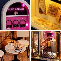 Vista 6 de WonDerfulC Kit de casa de muñecas de madera para bricolaje, libro de café, cabaña de escena en miniatura, modelo de construcción creativa, casa