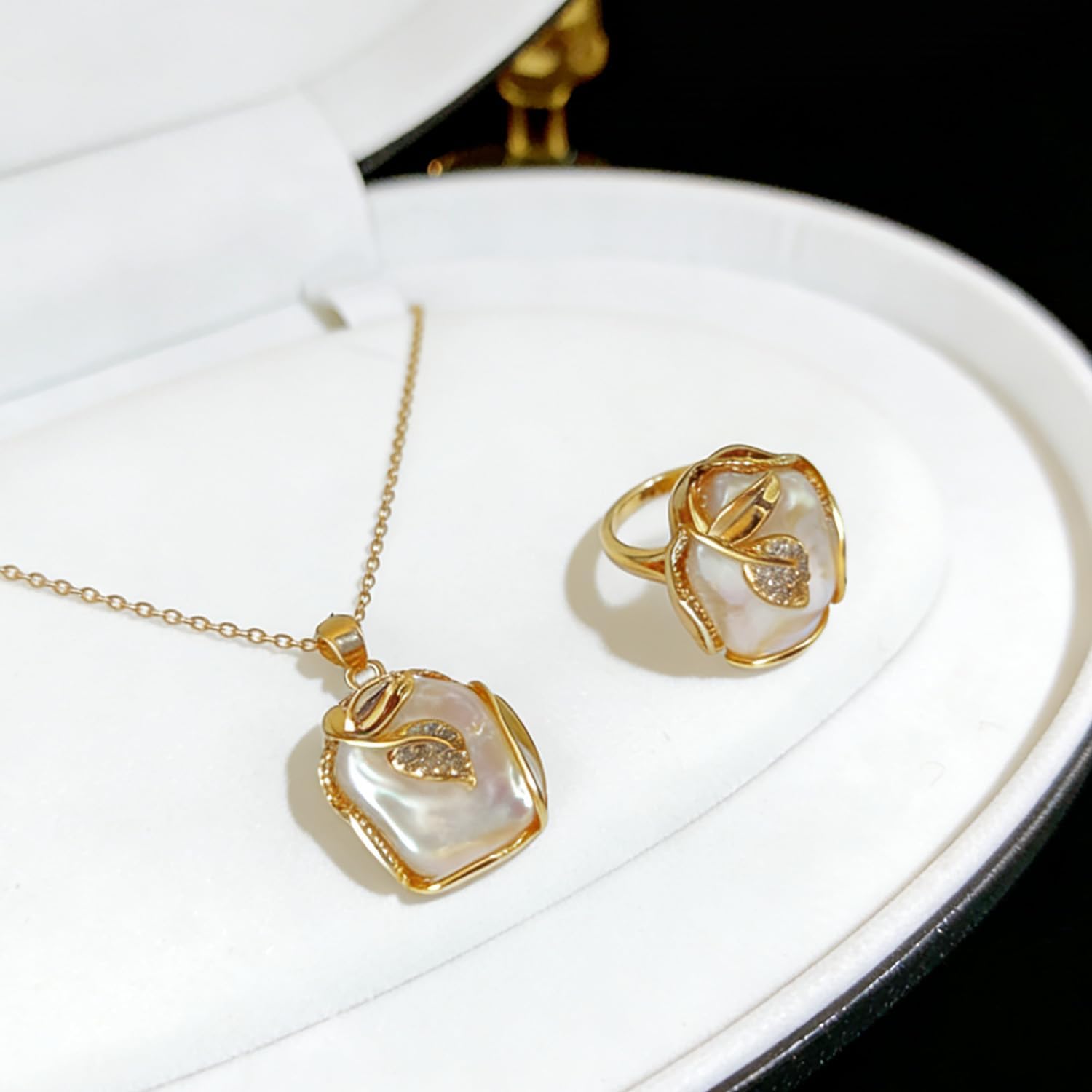 Natural Cultured Baroque Pearl Necklace & Ring Set - Irregular Square Pearl Necklace & Ring Jewelry Set, Simple Gift Box. - Image 2