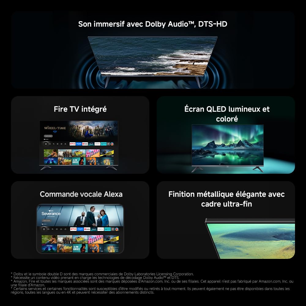 XIAOMI TV F Pro 32, 81 cm (32 Pouces), QLED, Smart TV, Fire OS7, Contrôle Vocal Alexa, Dolby Audio™, DTS Virtual:X, DTS-HD, Compatible avec Apple AirPlay