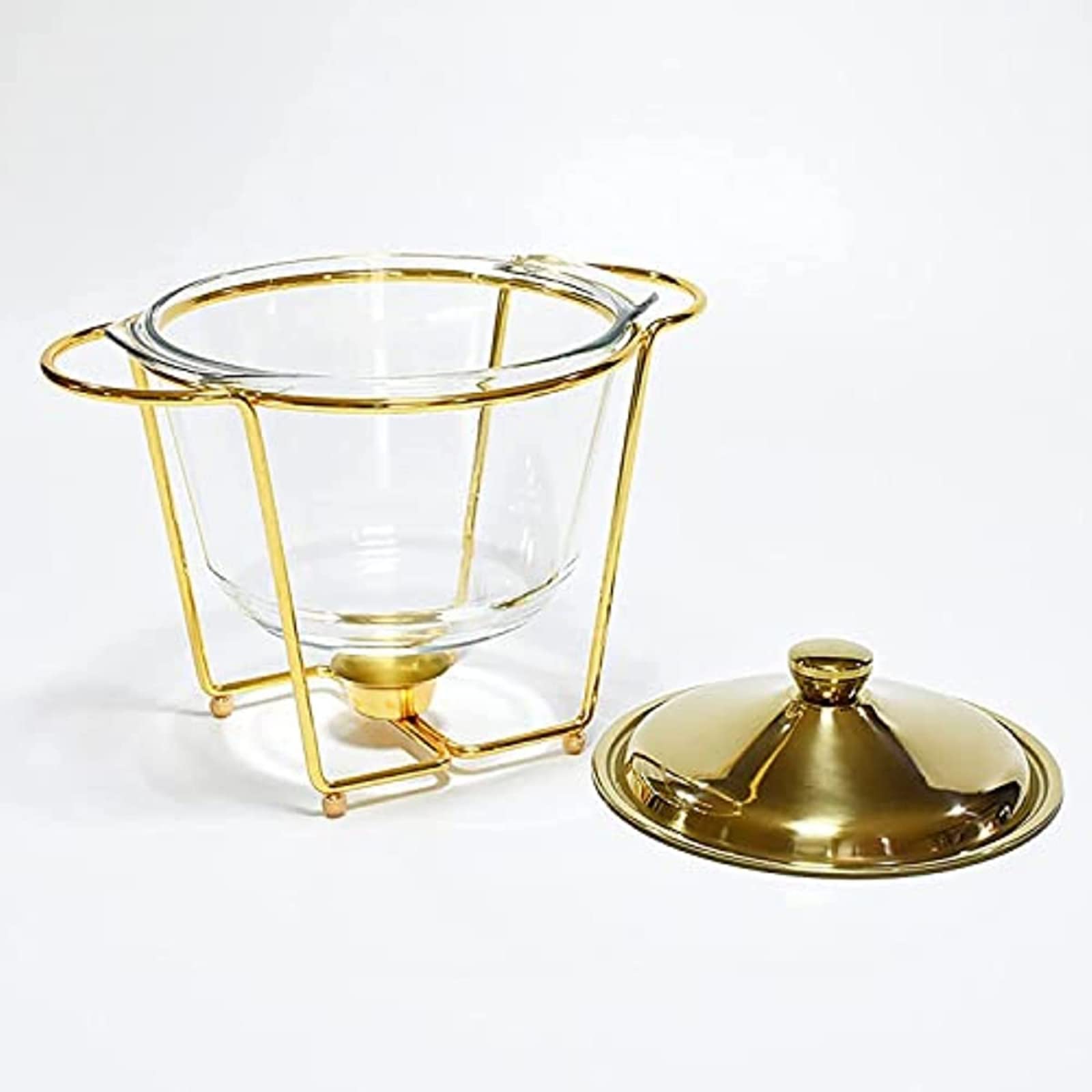 Chafing Dish, Chafer de tamaño completo de 4L, Juego de Chafer Dish de acero inoxidable con bandeja de vidrio para alimentos y soportes para combustible, para bufés, bodas y fiestas (Plateado)