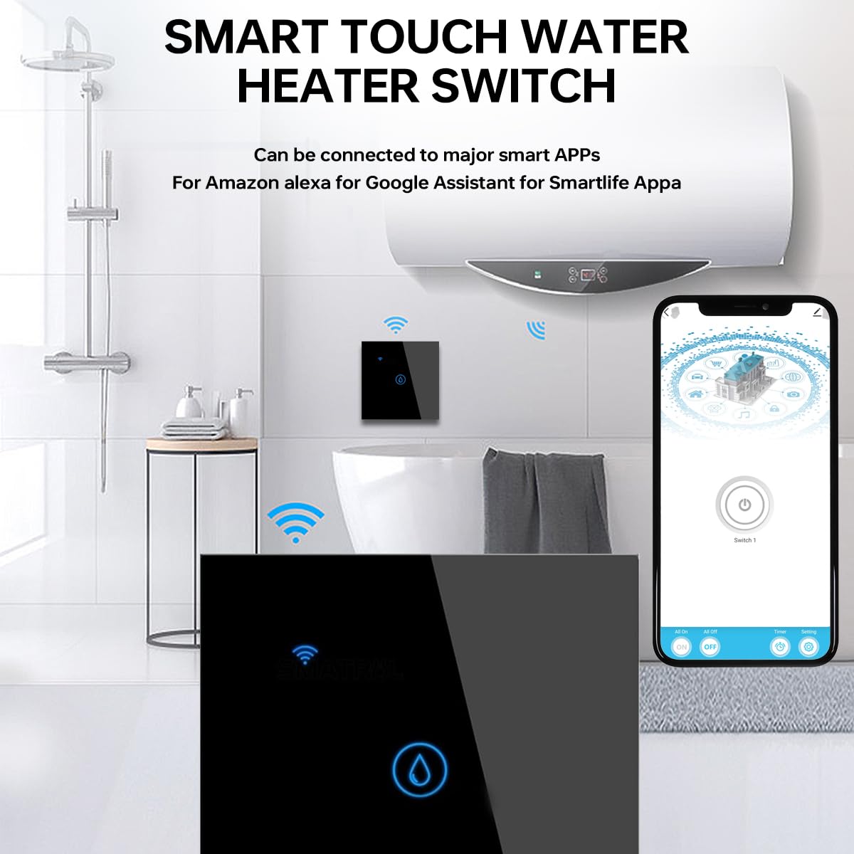 Acmerota 40A Smart Immersion Heater Timer Switch, 2 Pack Black WIFI Smart Wall Touch Boiler Switch WiFi Water Heater Timer Switch Compatible for Alexa & Google Assistant (Black 30mm deep box) - Image 2