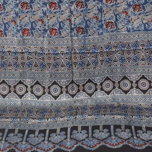 Image of Ethnics of Kutch Womenss Ajrakh Modal Silk Natural Dye Hand Block Print Saree with Blouse Piece - 5.5 Mtr Length