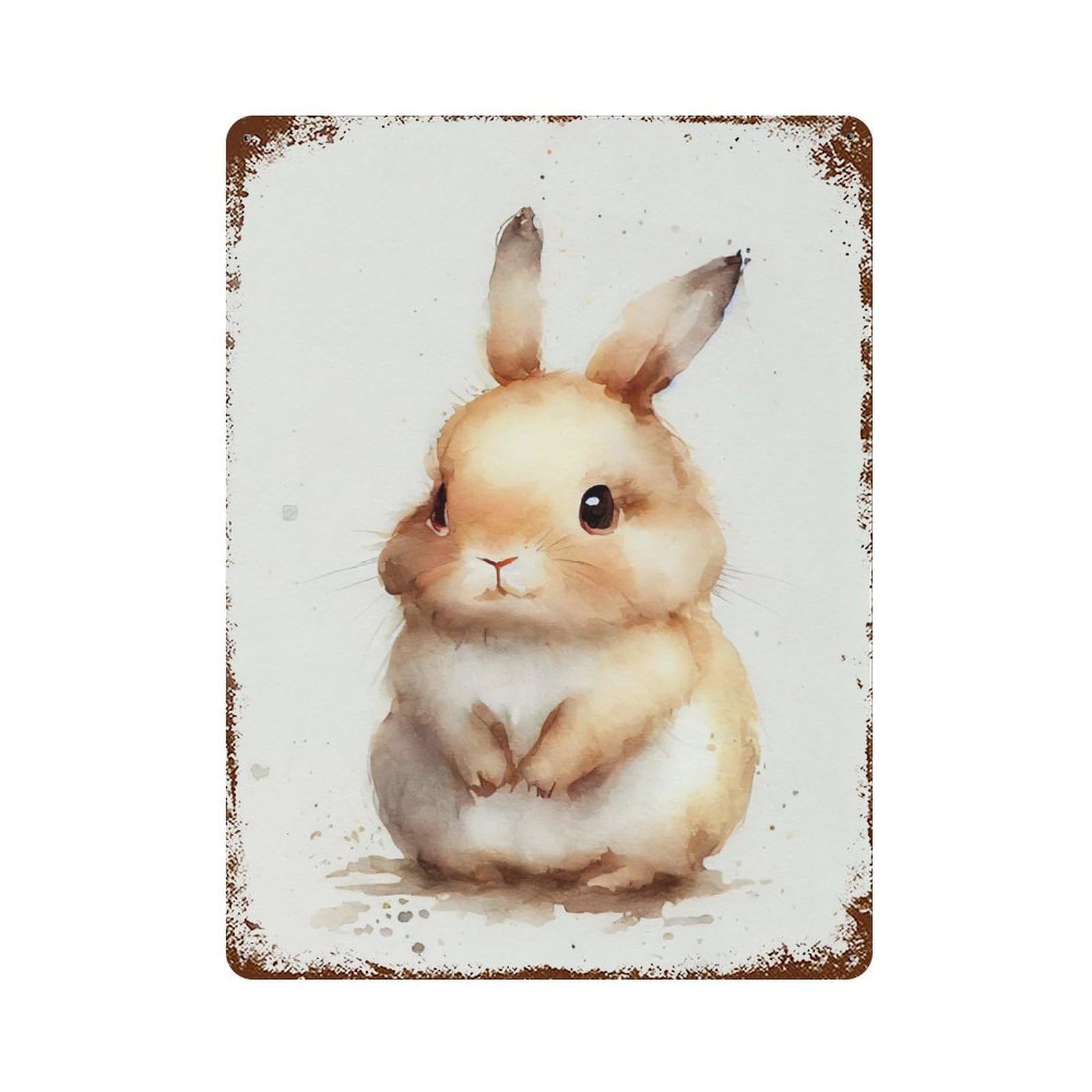 Rabbit Bunny Watercolor Rustic Tin Plaque 15.7"x11.8", Ideal for Shed, Workshop And Garage Wall Decor