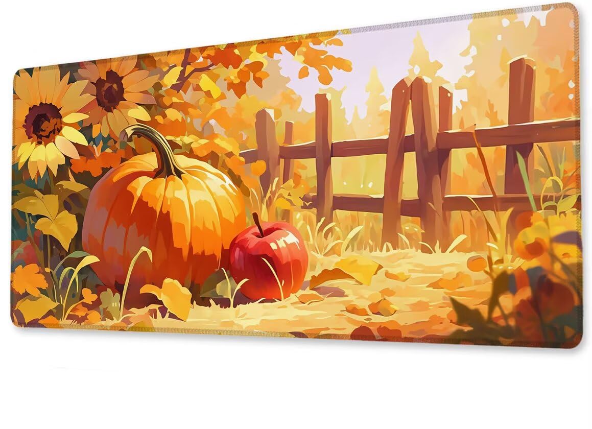 Podkładka pod mysz, duża, gamingowa podkładka pod mysz, XXL, dynia, 900 x 500 x 3 mm, podkładka na biurko, antypoślizgowa, gumowa podstawa, wodoodporna i trwała, podkładka pod klawiaturę, do gier