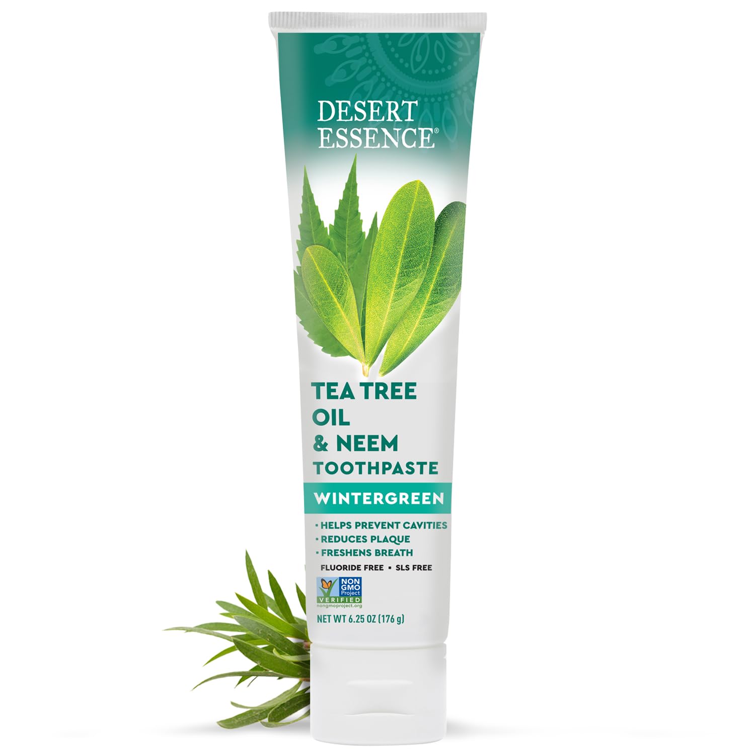 Tea Tree Oil & Neem Toothpaste - Fluoride-Free, Gluten-Free, SLS Free Formula - Vegan, Herbal Toothpaste for Plaque Reduction - Wintergreen Flavor, 6.25 oz