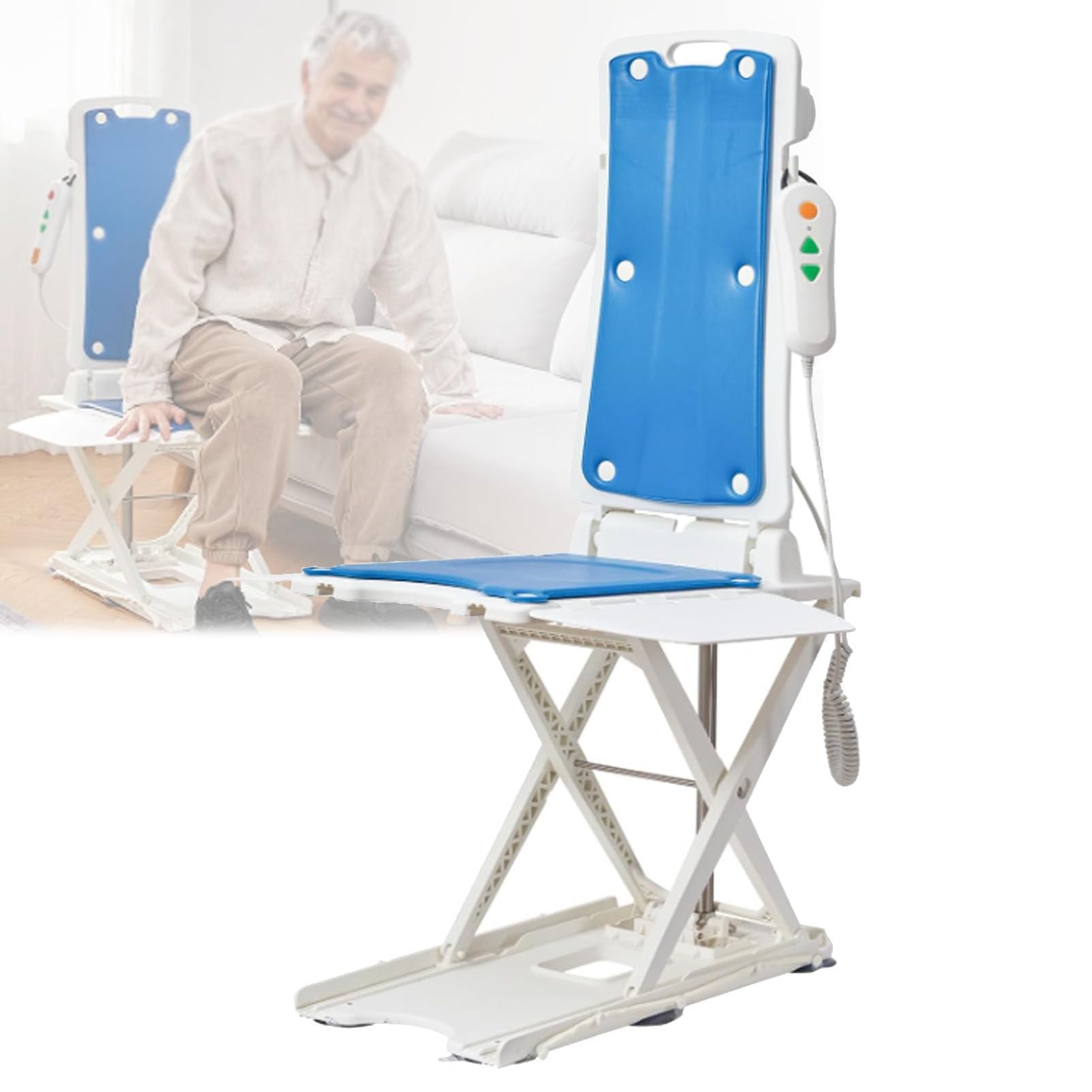 Elektryczny podnośnik krzesełkowy z przyssawkami, składane urządzenie wspomagające upadek, nośność do 136 kg, podnosi do 50 cm od podłogi