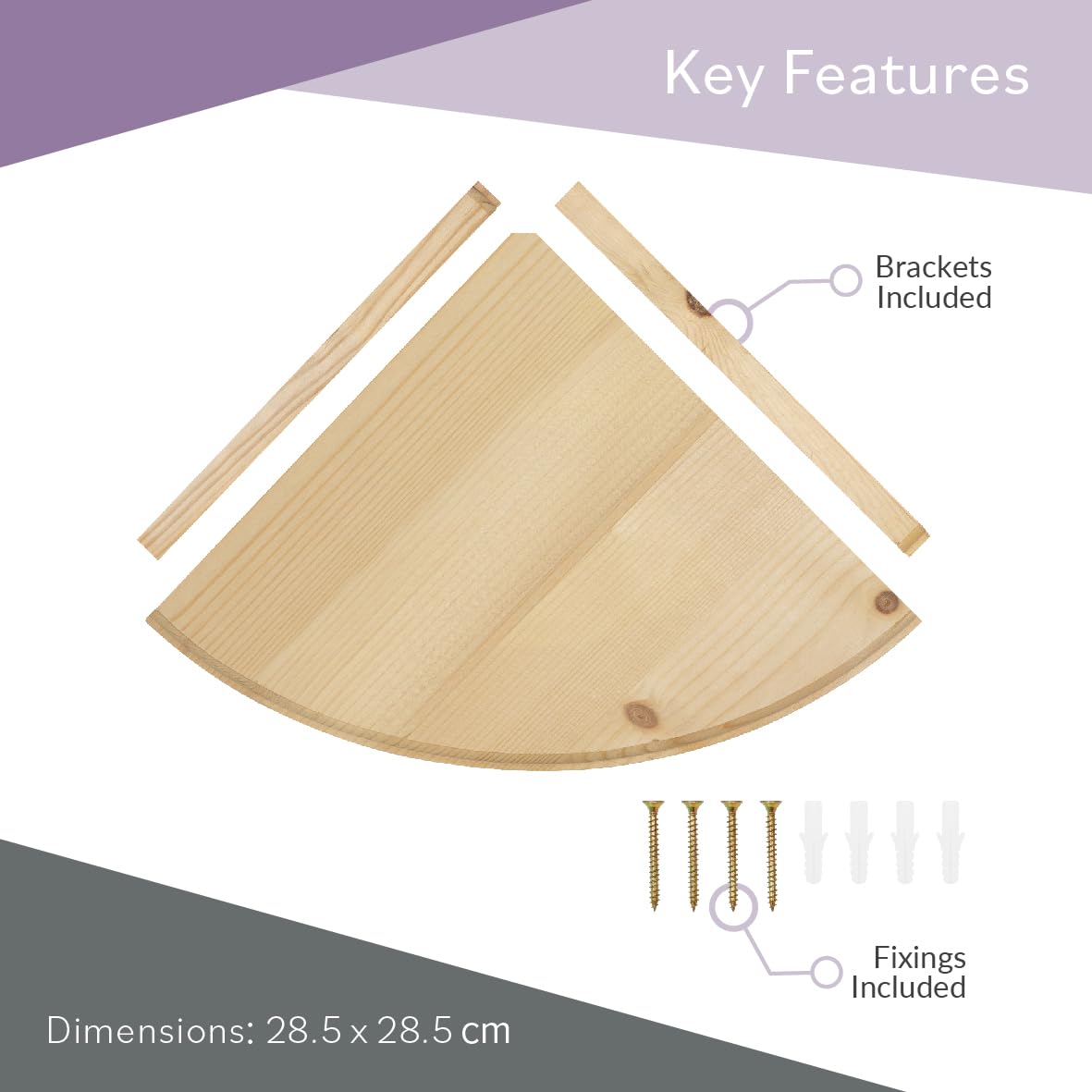 Anika Living - Mensola angolare sospesa in legno, 2 misure, facile da montare, pronta da dipingere, macchiare o verniciare, accessori inclusi (28,5 cm x 28,5 cm) (Confezione da 2)