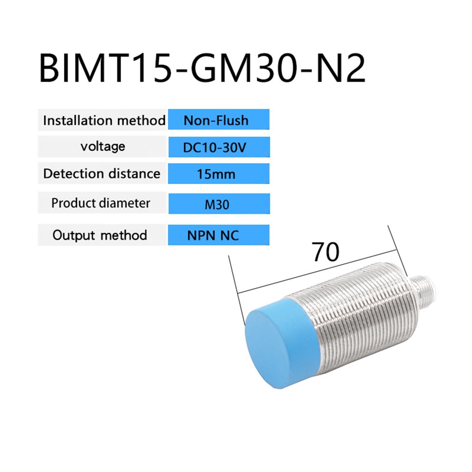 Indukcyjny czujnik zbliżeniowy M30, niepodtynkowy, DC 10-30 V, AC 90-250 V, NPN, PNP, NO, NC, 1 szt. (NPN NC)