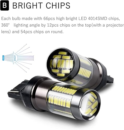 Miniatura 4 de 1797 Bombillas LED T20 7440 W21W WY21W blancas 6000K de respaldo inverso, luces de estacionamiento, lámparas de repuesto de cuña trasera, sin
