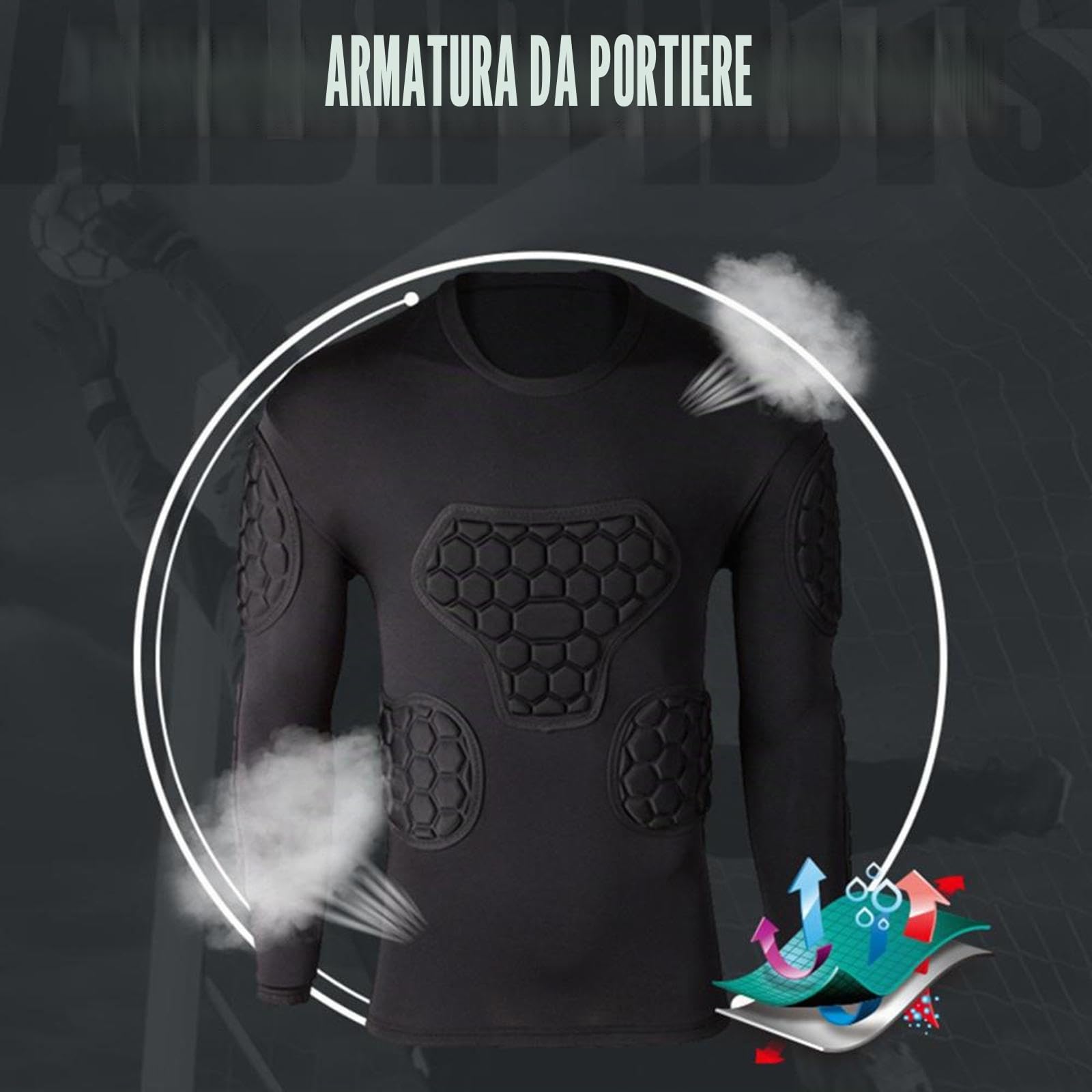 F Fityle Maglia da portiere a maniche lunghe imbottita in schiuma EVA, protezioni per torace e gomiti, traspirante, versatile, professionale, comoda protezione