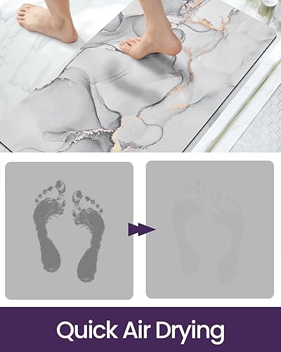 Miniatura 6 de DEXI Alfombra de baño ultra fina, antideslizante para suelo de ducha, absorbente, de secado rápido, alfombras de baño de mármol, perfil bajo, 17 x