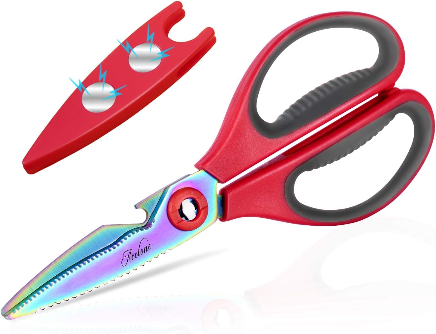 ACELONE Titanium Coating Kitchen Scissors - Heavy Duty Utility Come Apart Shears For Poultry, Chicken, Meat, Food, Vegetables - 8.86 Inch Long -With magnetic holder tainless steel cooking scissors