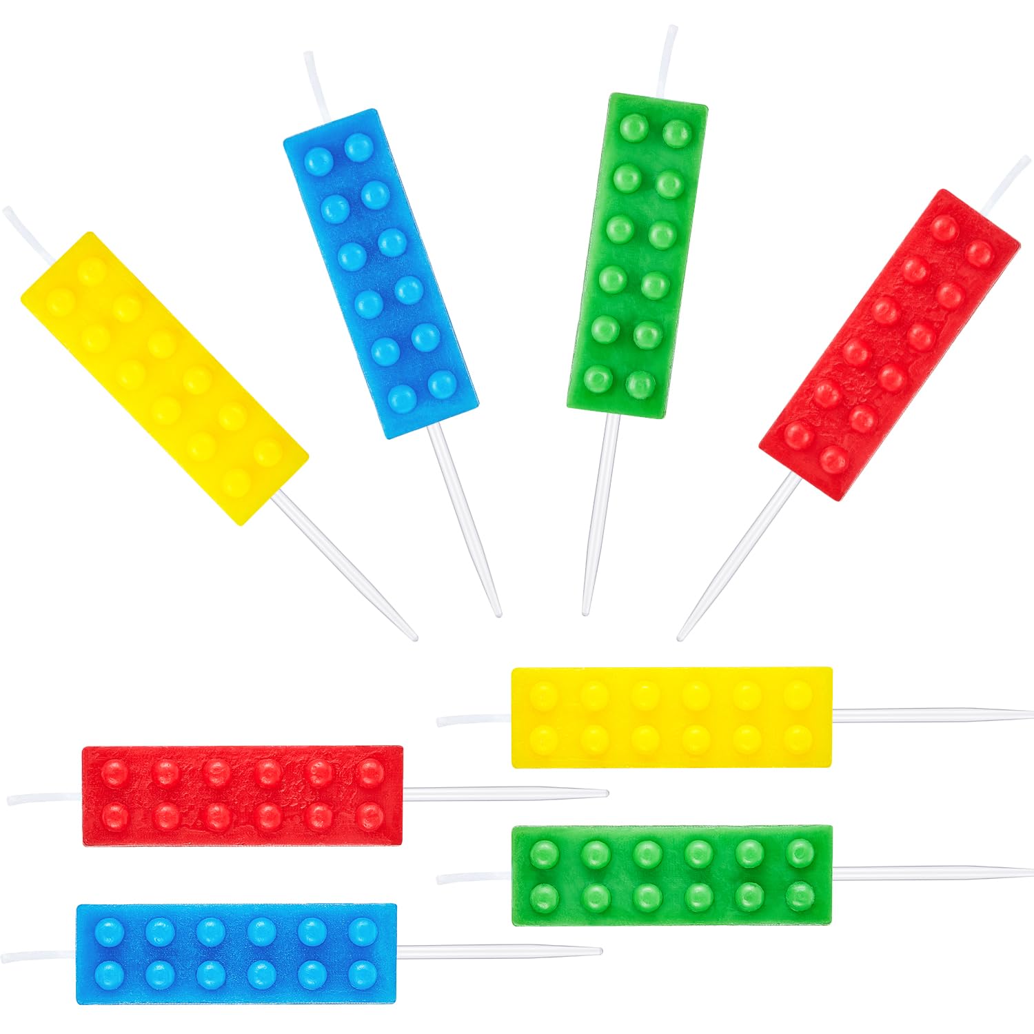 BBTO 8 Pcs Building Block Candles Brick Birthday Cake Candles Topper Sparkler Novelty Decor Building Block Construction Party Themed Decoration Favor for Birthday Baby Shower Summer Party Supplies