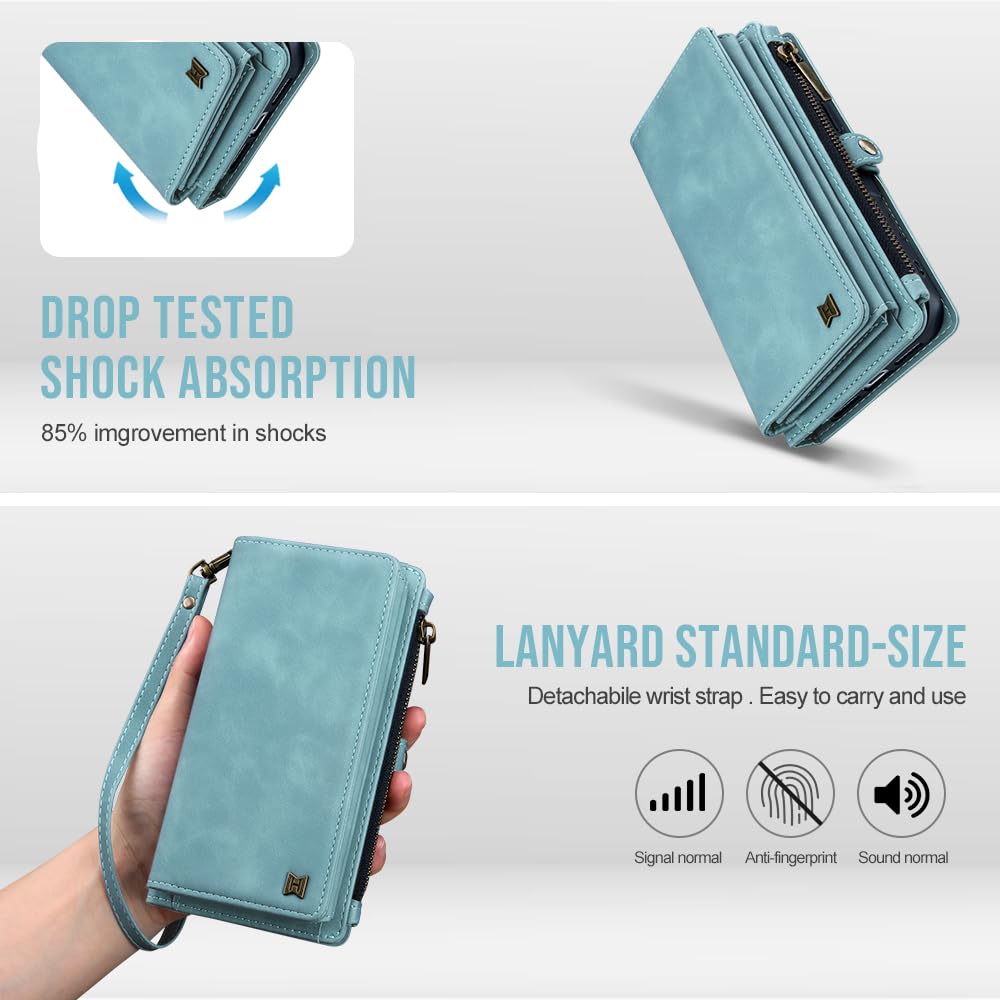 Custodia a portafoglio magnetica per Samsung Galaxy S26 Plus, blu | Custodia a libro 2 in 1 in pelle PU staccabile, porta carte di credito con blocco RFID, tasca con cerniera