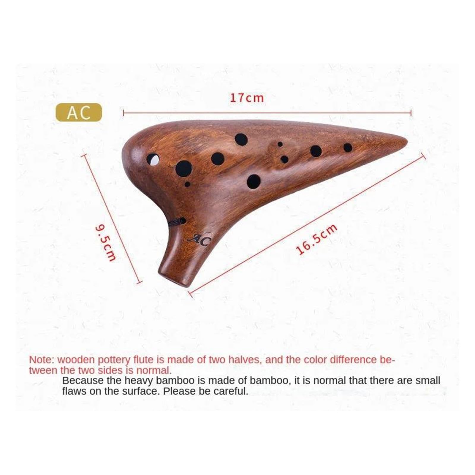 Ocarina Instrumento musical profesional Ocarina de madera Ocarina con llave Alto C de 12 agujeros(Ac1)