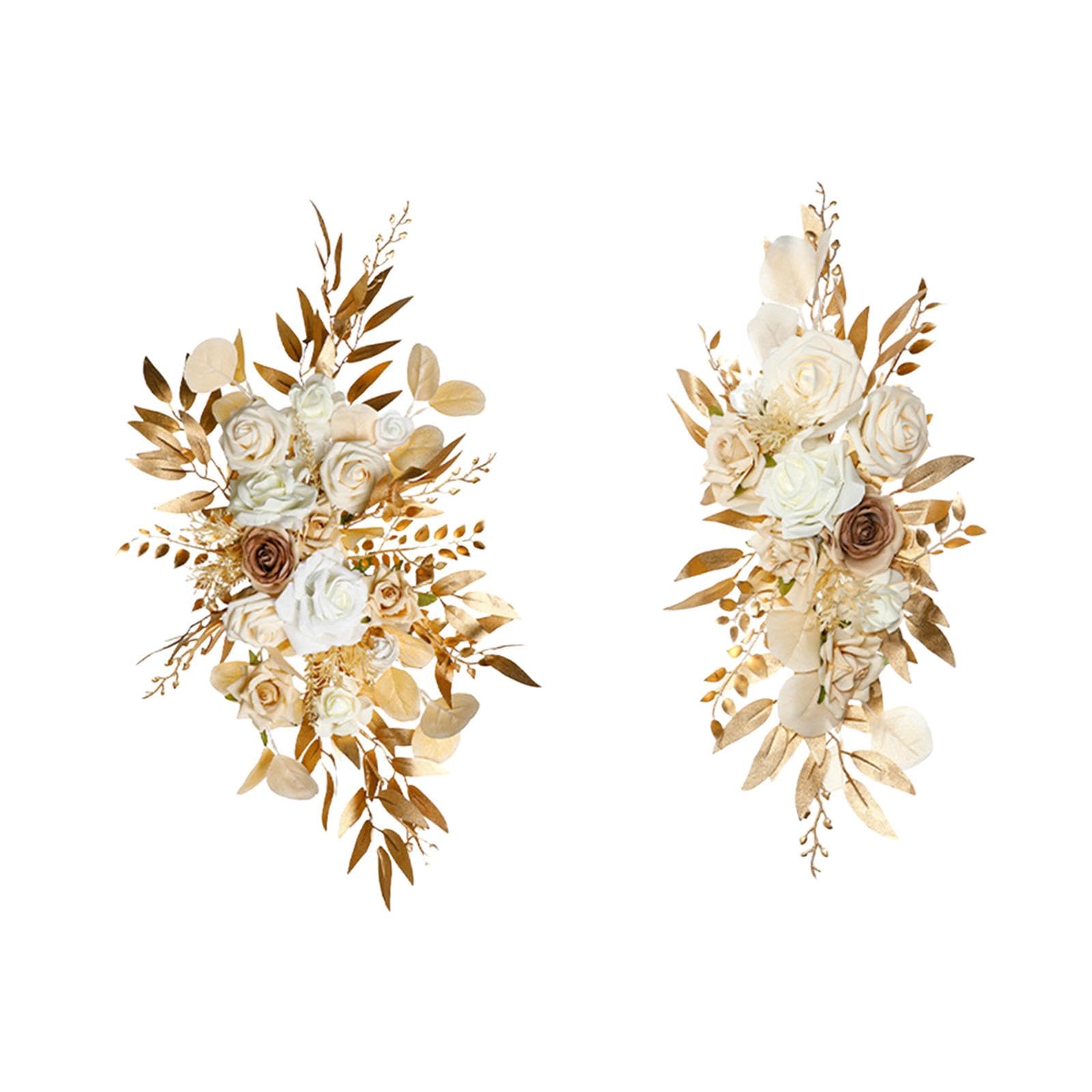 Lot de 2 Panneaux de Bienvenue Décoratifs Floraux pour Arche de Mariage, or