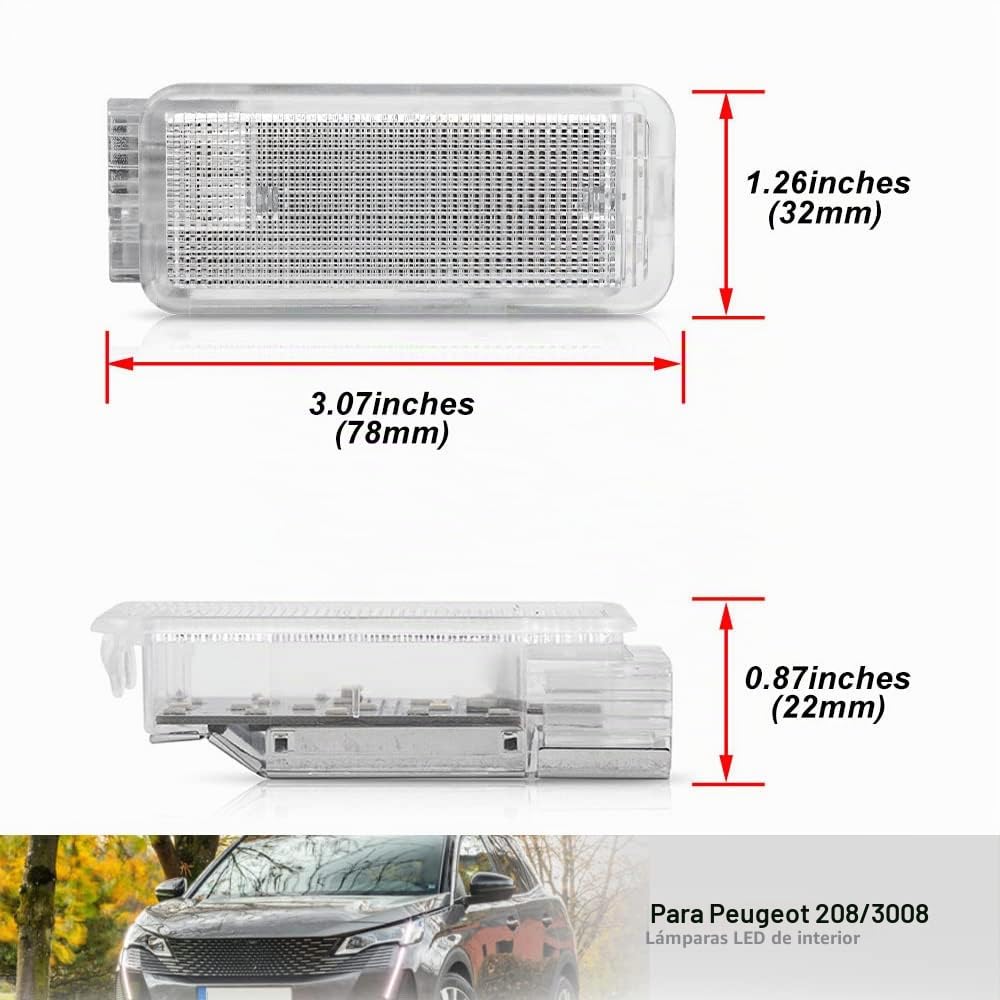 Luz LED interior maletero pie puerta compatible con Peug.eot 206 207 208 2008 306 307 308 3008 5008 RCZ, lámpara guantera accesorio repuesto