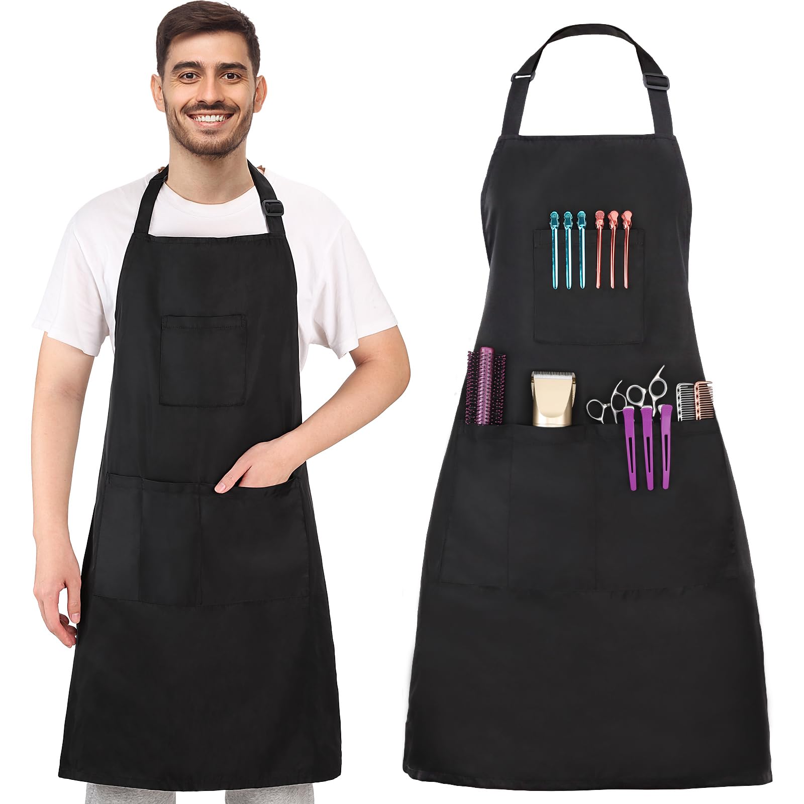 Noverlife Friseurschürze mit 4 Taschen, haarabweisende 34 Zoll lange Friseurschürze mit verstellbarem Riemen, maschinenwaschbare Salon-Schürze, multifunktionale Stylisten-Arbeitsschürze für Friseure