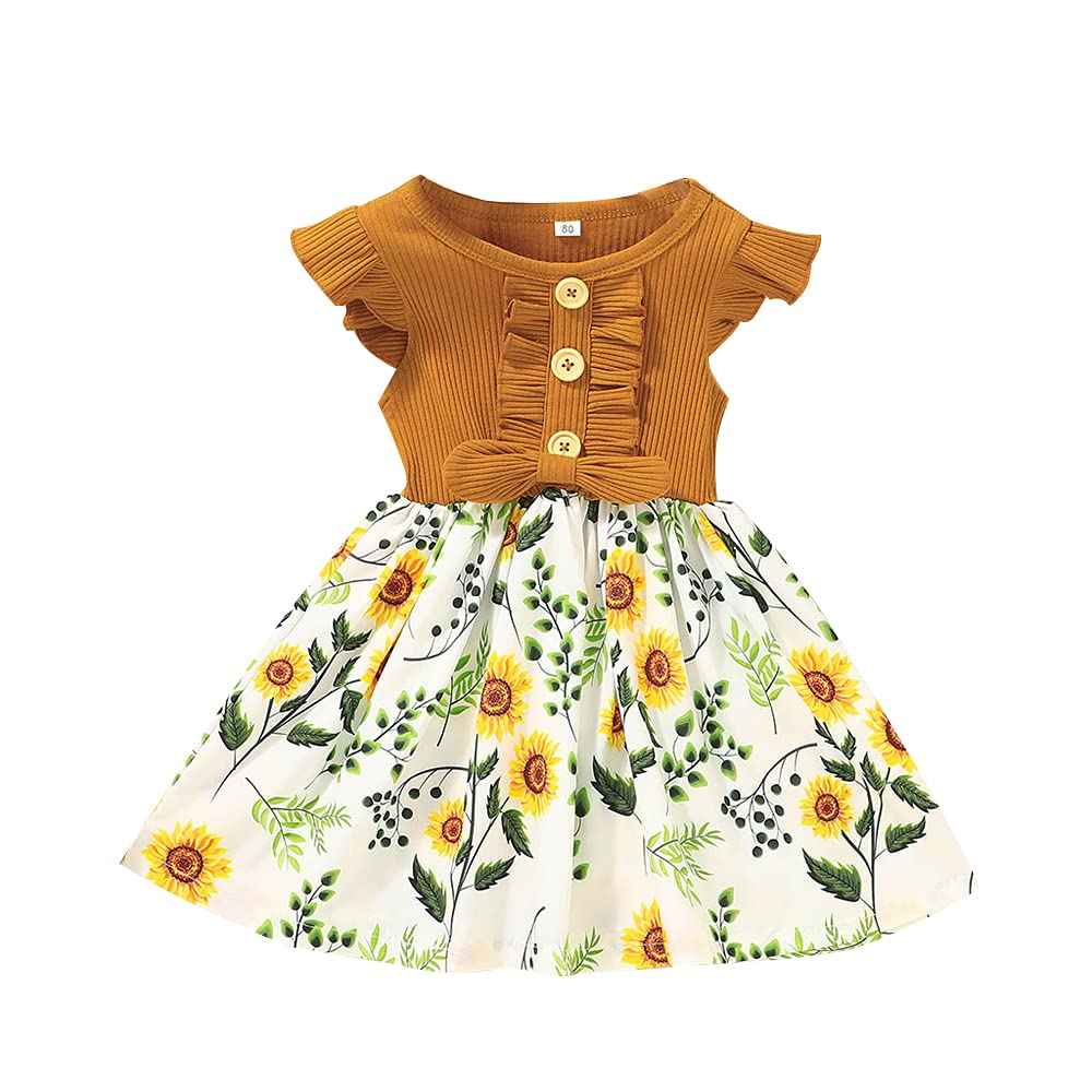 Newborn Infant Baby Girls Dress Flying Sleeve Skirt Ruffle One Piece Floral Romper Skirts Summer Clothes (Yellow,110/3-4 Y,US,Age,Big Kid,Unisex,3 Years,4 Years)