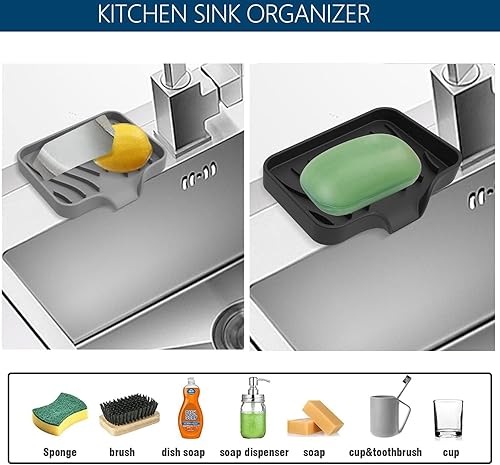 Miniatura 2 de Jabonera de drenaje de 3 piezas, soporte de esponja para lavar platos con bandeja de agua, mantiene el lugar seco, cajas de jabón fáciles de