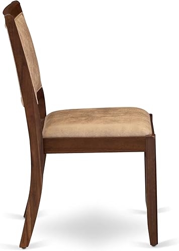 Miniatura 5 de X2P8T28 Silla de comedor con tejido de poliéster texturizado marrón y respaldo tapizado, acabado de nogal antiguo,