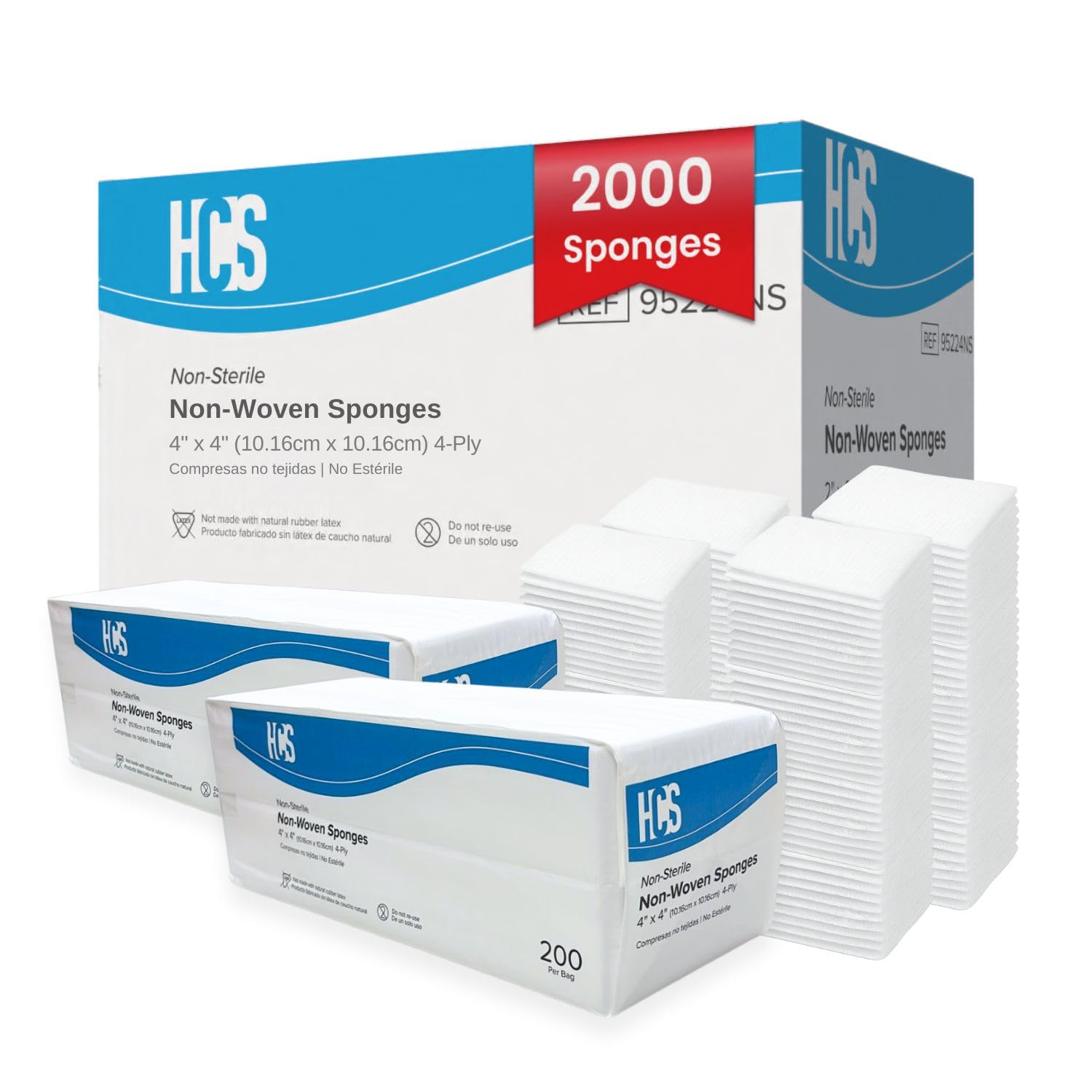 HCS Bulk 4x4 Gauze Pads, Large, Non-Woven Medical Sponges, Wound Care
